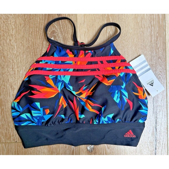adidas Other - adidas Paradise Crop High Neck Bikini Top Womens Size 12 NWT Floral Swim Top